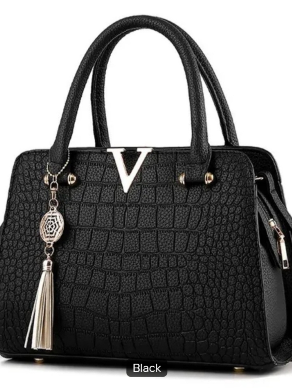Unbranded Black Structured Top-Handle Bag with Gold V Accent